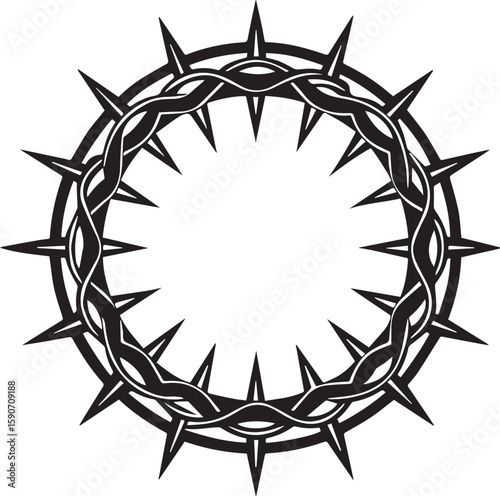 black round crown of thorns vector illustration, crown of thorns silhouette vector icon, logo design