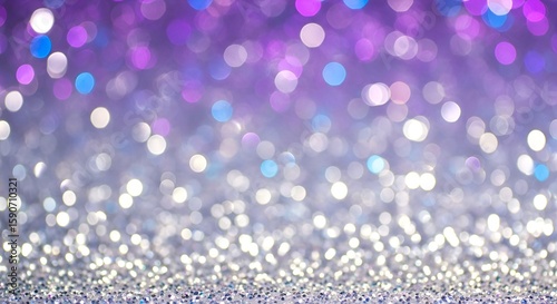 Abstract shiny glitter background with blurred lights in purple silver and blue tones for design use