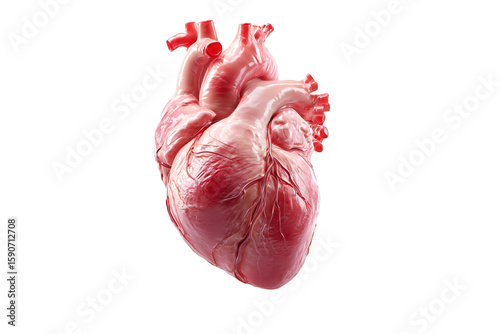 A detailed anatomical rendering showcases a human heart against a stark black backdrop, emphasizing its intricate structure and cardiovascular system, silhouette, transparent background