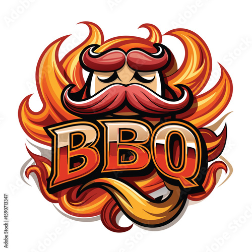 BBQ rendered in a bold, stylized font with a prominent handlebar mustache incorporated