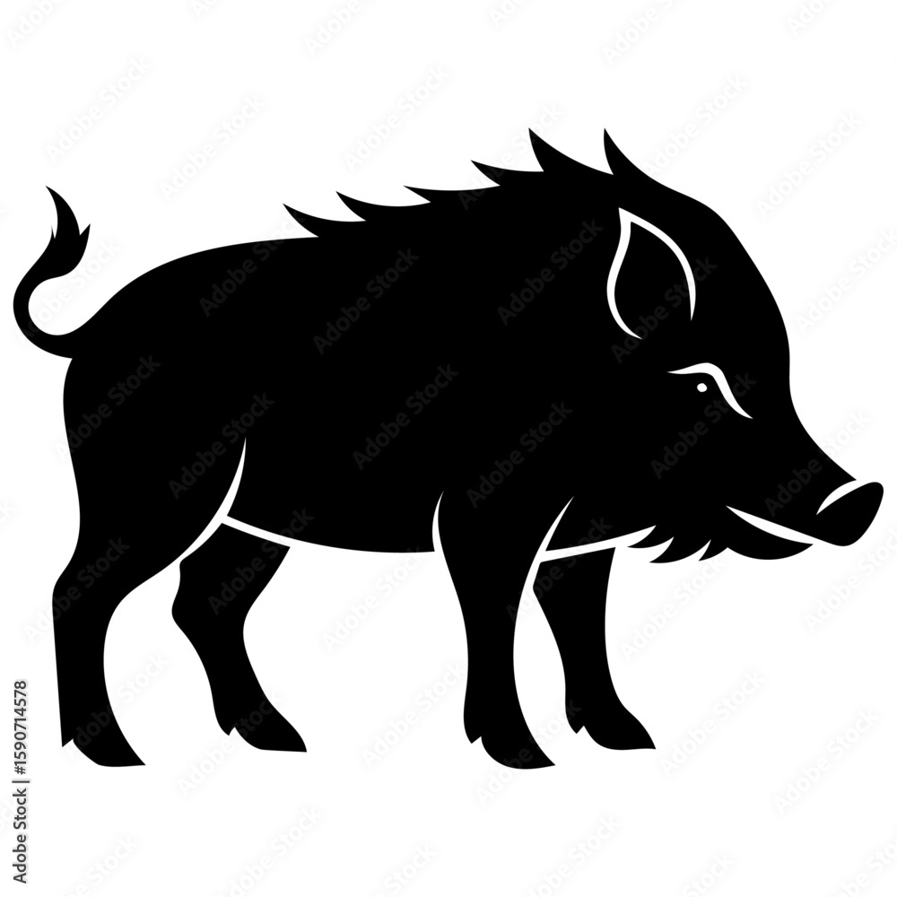 Fototapeta premium Stylized Black Silhouette of a Wild Boar Vector Illustration