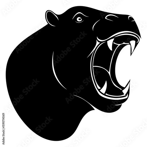 Aggressive Hippopotamus Head Silhouette Powerful Vector Illustration