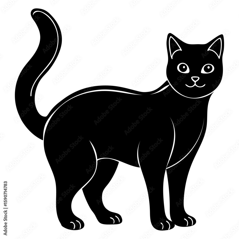 Obraz premium Elegant Black Cat Silhouette Vector Illustration