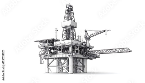 Detailed technical drawing of an offshore oil rig