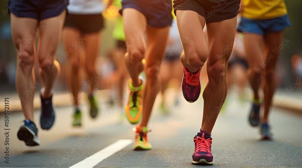 Fototapeta premium Morning Run Marathon with Focus on Legs and Shoes