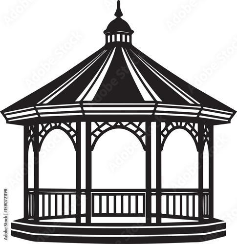 black gazebo silhouette, gazebo vector illustration, gazebo silhouette vector icon black