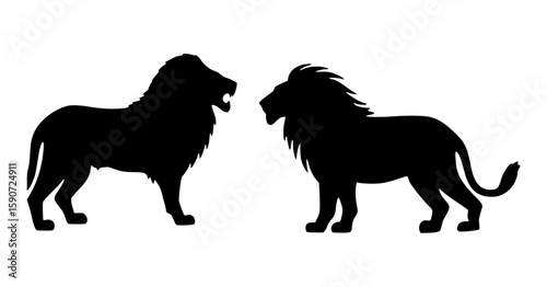 Silhouette Lions Facing Each Other