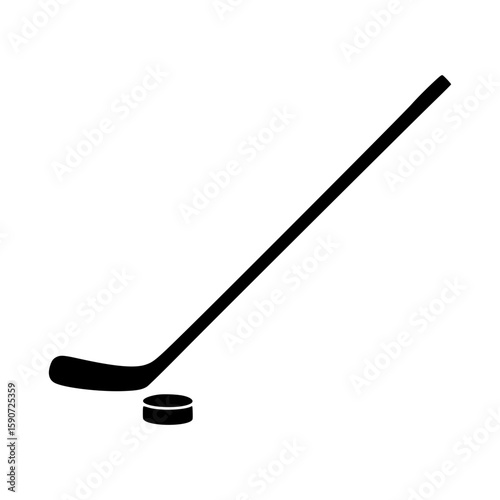 Hockey Stick Silhouette with Puck - Vector Icon