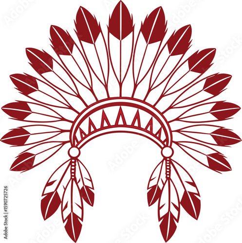 Stylized red feather headdress native american indian war bonnet design