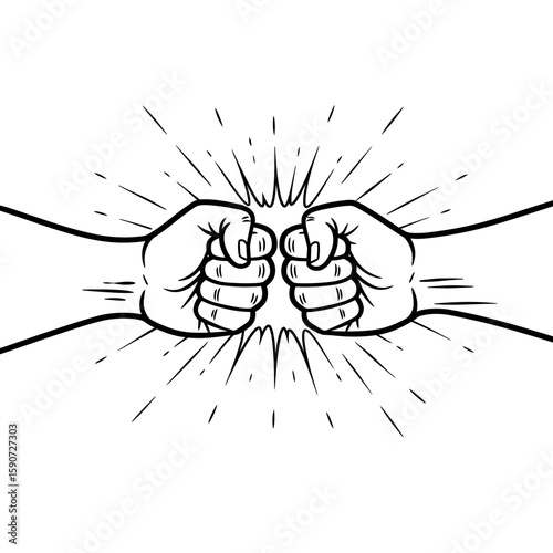Two fists bumping together in a gesture of agreement, collaboration, or celebration, with radiating lines emphasizing the impact.