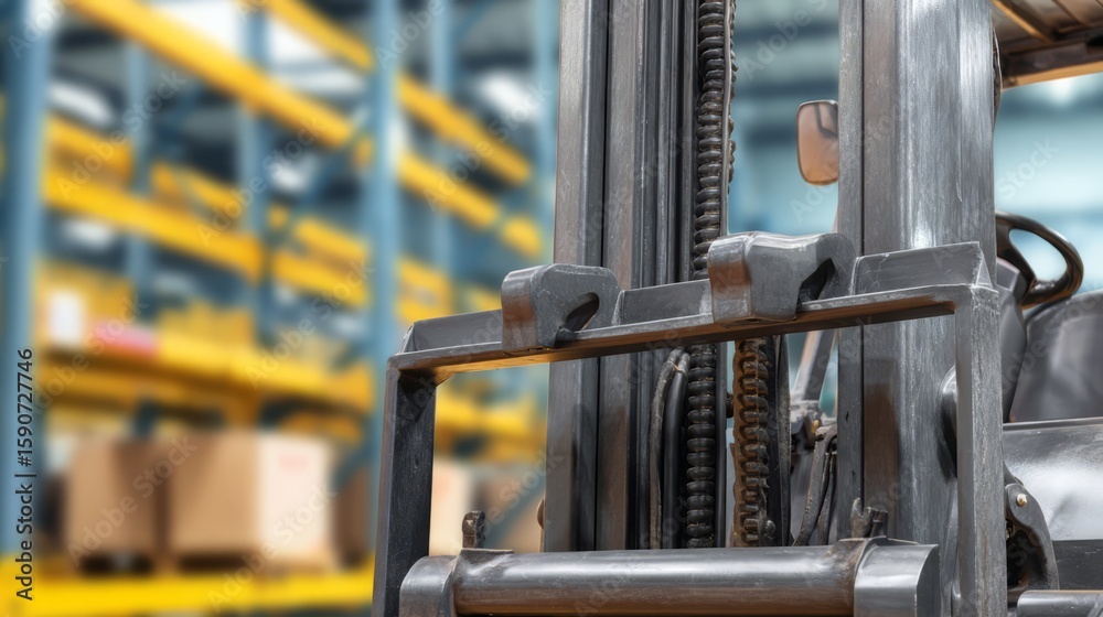 A detailed industrial forklift in a spacious warehouse, emphasizing machinery and blurred surroundings.
A detailed industrial forklift in a spacious warehouse, emphasizing machinery and blurred surroundings.