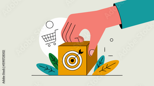 A hand placing a box with a target on it, symbolizing focused effort in business or achieving goals.