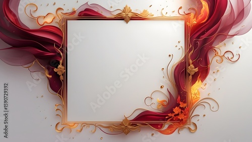 Romantic Abstract Border Frame with Fiery and  Accents
