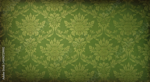 Vintage Green Damask Wallpaper Pattern.