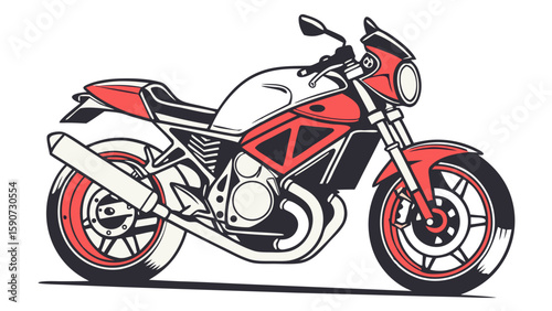 Red and white cafe racer motorcycle illustration for custom bike enthusiasts and motorcycle design lovers alike