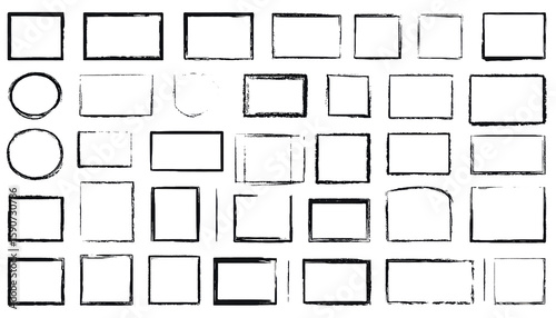 Hand drawn grunge textured text box frames set with uneven rough jagged edge Ink pen png