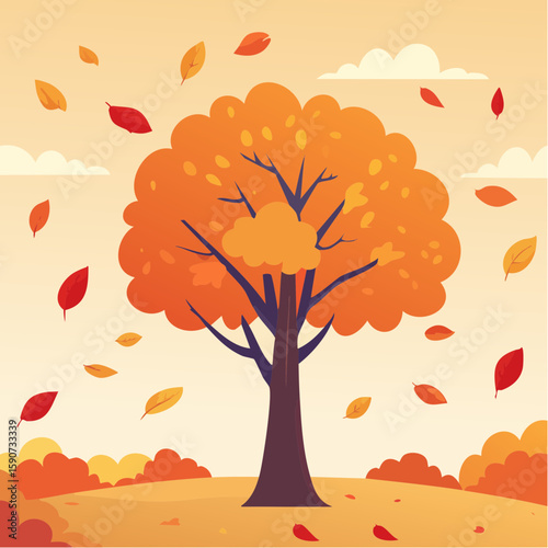 Autumnal landscape with vibrant fall foliage and a single majestic tree.