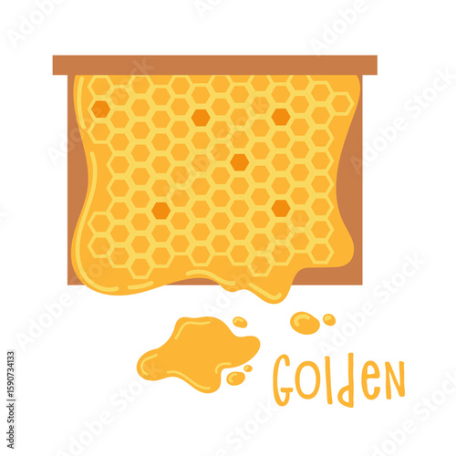 Honeycomb drips with golden honey in a simple, vibrant illustration