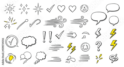 Collection of hand drawn doodle elements and icons for creative design projects