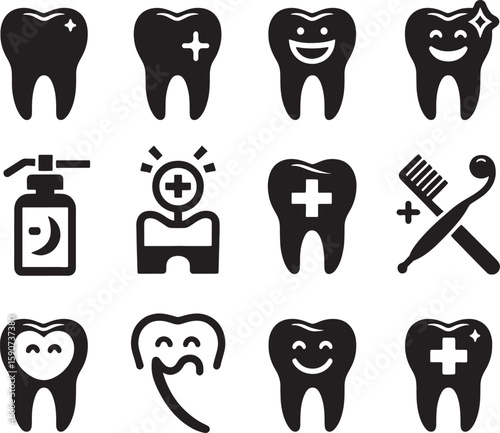 A set of dental icons and teeth illustrations for health and care design concepts teeth