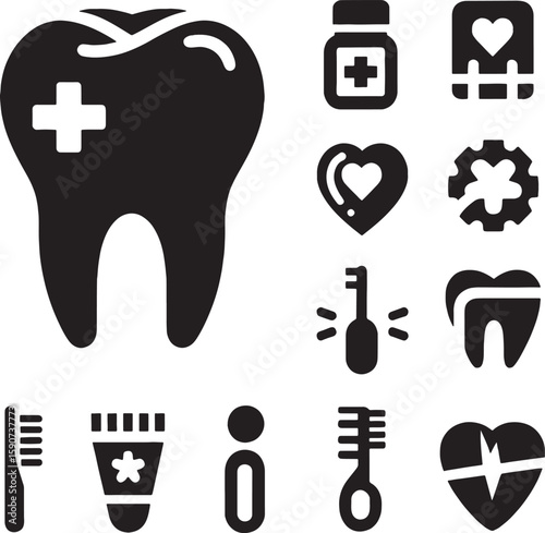 A comprehensive vector set of dental icons and medical symbols for web and health design teeth