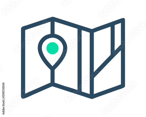 Simple Folded Map Icon with Location Pin Navigation and Direction Assistance design