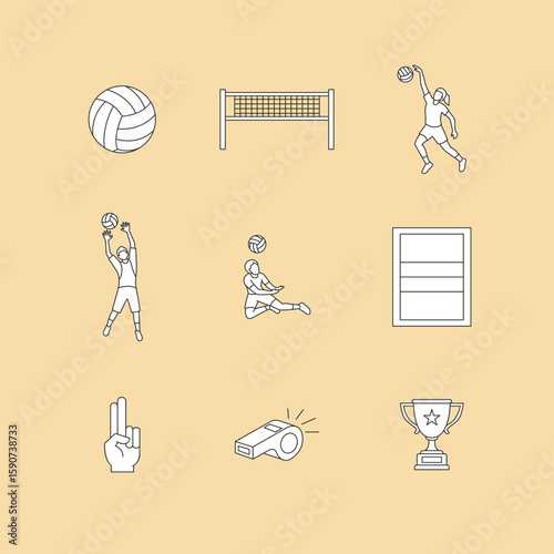 9 Line Art Volleyball Icons