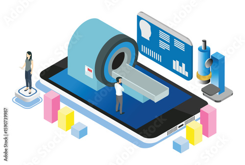 Modern Isometric Medical MRI Checkup Illustration, Suitable for Diagrams, Infographics, Book Illustration, Game Asset, And Other Graphic Related Assets