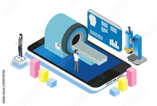 Modern Isometric Medical MRI Checkup Illustration, Suitable for Diagrams, Infographics, Book Illustration, Game Asset, And Other Graphic Related Assets