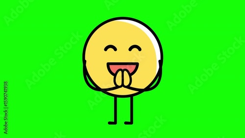 A yellow round face emoji, laughing and clapping, looping video with a green screen.