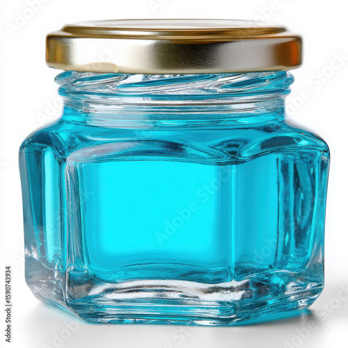Wallpaper Mural Small glass jar with blue liquid and golden lid Torontodigital.ca