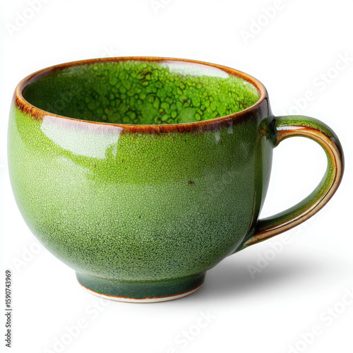 Wallpaper Mural Green ceramic cup with handle and textured surface Torontodigital.ca