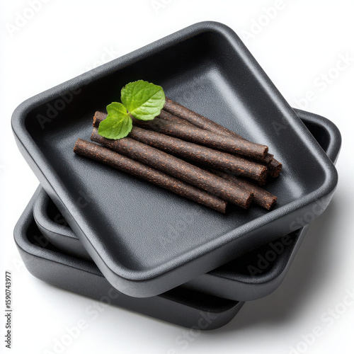 Wallpaper Mural Black licorice sticks with fresh green mint leaf black square Torontodigital.ca