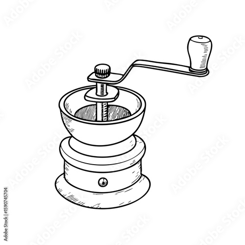 Coffee grinder in chalk style showing vintage design and mechanism  