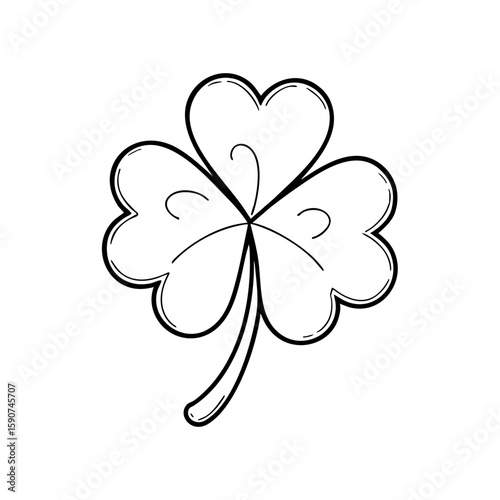 Heart-shaped clover drawing with four leaves in chalk style  
