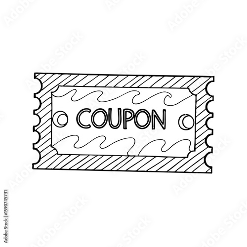 Coupon ticket in chalk style with wavy lines and perforated edge  