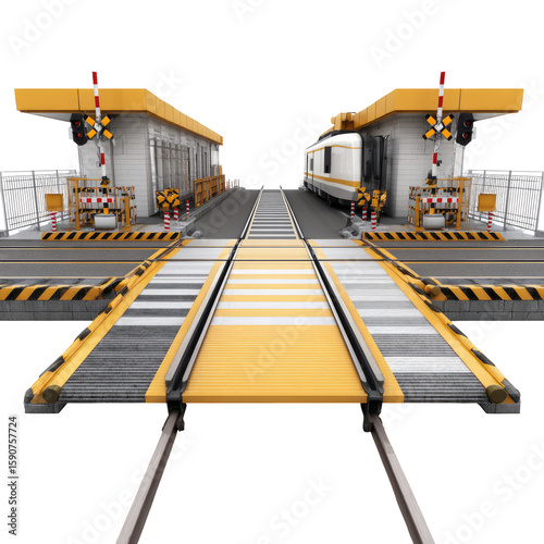 Train platform with railway tracks isolated on transparent background cutout