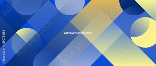 Abstract square shapes in blue against a background of futuristic concepts. Regular sloping lines create a dynamic petern. Color gradient banner template, wallpaper, brochure, web banner.