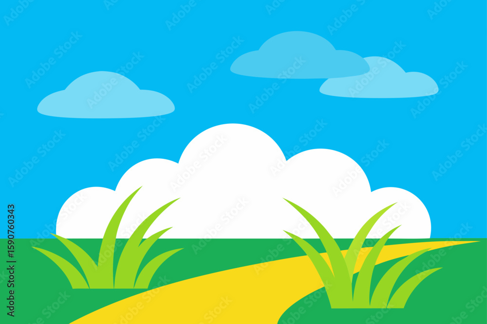 Obraz premium Green grass field under a clear blue sky, a perfect summer landscape illustration