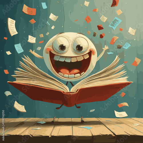 Dancing Book A lively open book with animated eyes and a huge grin