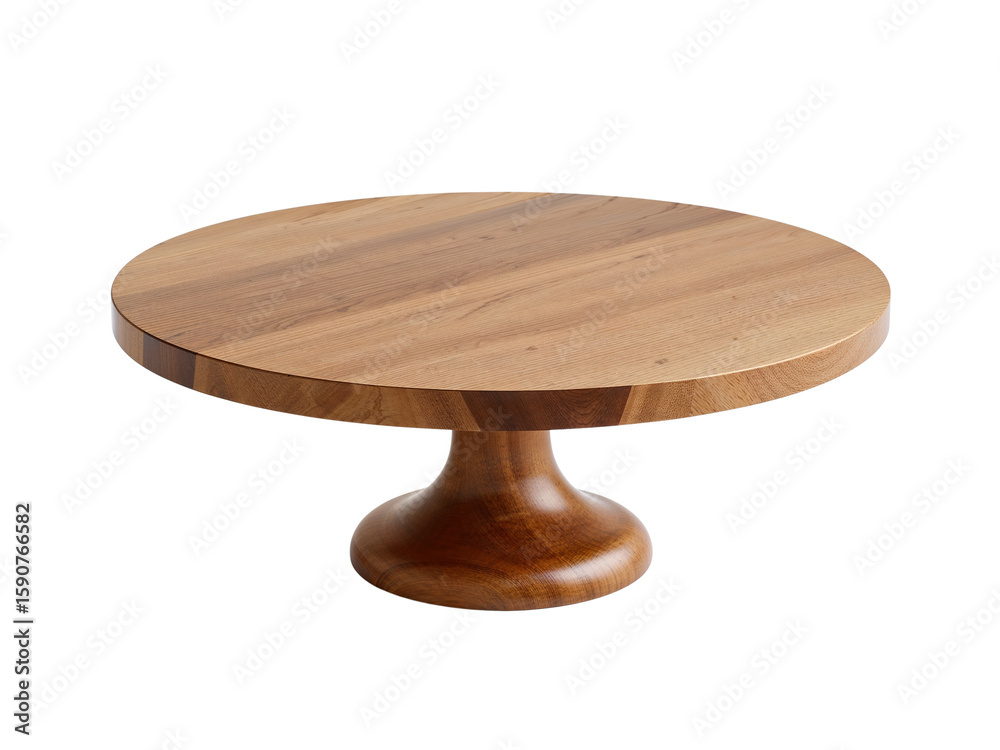 Elegant wooden cake stand crafted with precision displayed in a captivating isolated shot Elegant wooden cake stand crafted with precision displayed in a captivating isolated shot