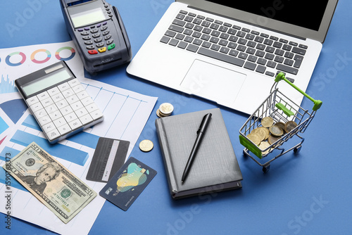 Credit cards, laptop, calcu...