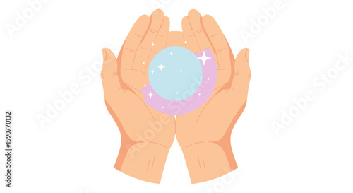 Mystic Hands Holding a Crystal Ball Illustration for Fortune Telling and Divination Practices