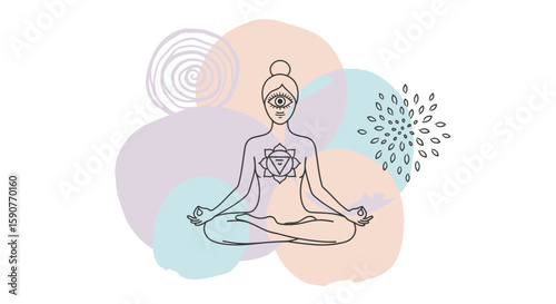 Mindful Meditation Woman in Lotus Position Finds Balance and Serenity in Pastel Hues