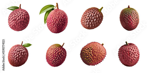 Multiple vector illustrations of delicately drawn lychees

