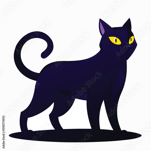 Mysterious black cat with piercing yellow eyes standing proudly on a dark pedestal evoking a sense of magic and enchantment