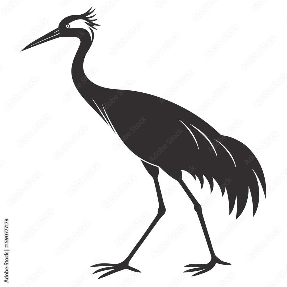 Fototapeta premium Elegant silhouette of a majestic crane in profile showcasing its graceful stance and distinctive plumage with a white accent on its head