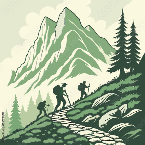 Mountain hiking trip vector