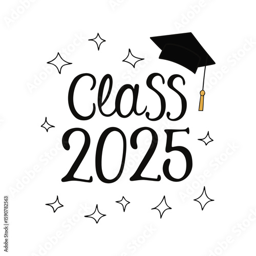 Celebrate the class of 2025 with this festive graphic featuring a graduation cap and sparkling stars perfect for announcements and decorations