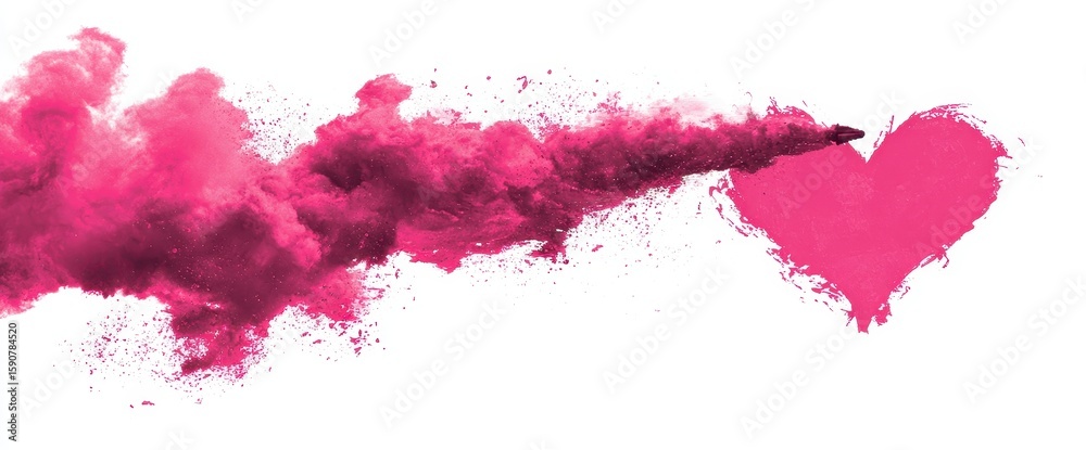 Pink powder cloud forms a heart shape Pink powder cloud forms a heart shape